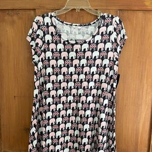 NWT Crown & Ivy Navy Pink Green Whimsical Elephant Dress S